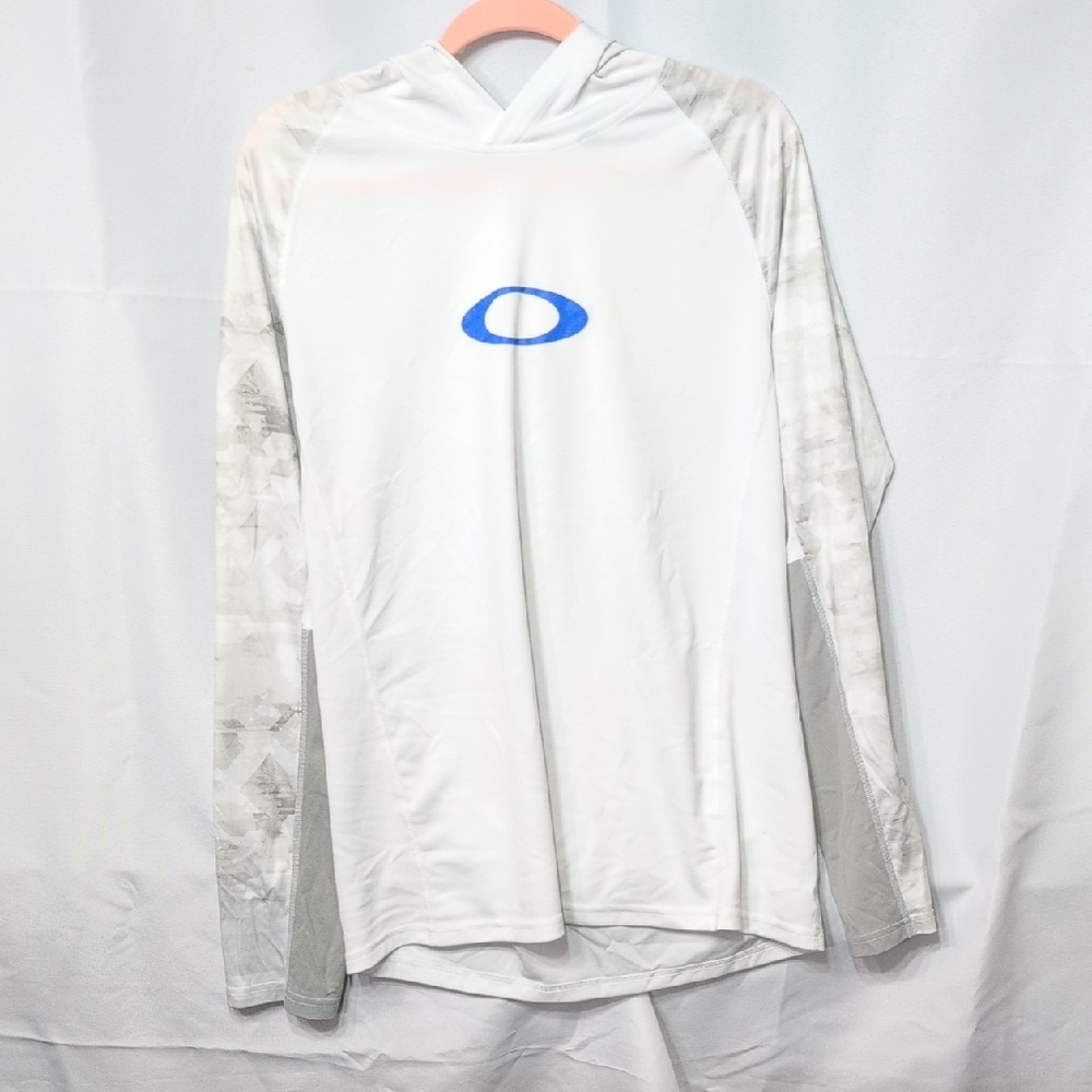 White and Gray Long Sleeve Shirt with Blue Logo